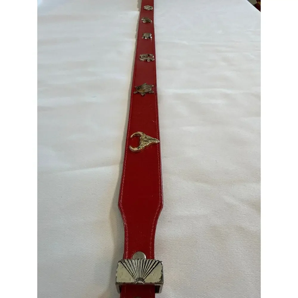 Vintage Silver Creek Collection Southwestern Concho Belt – Red Leather – Size 32
